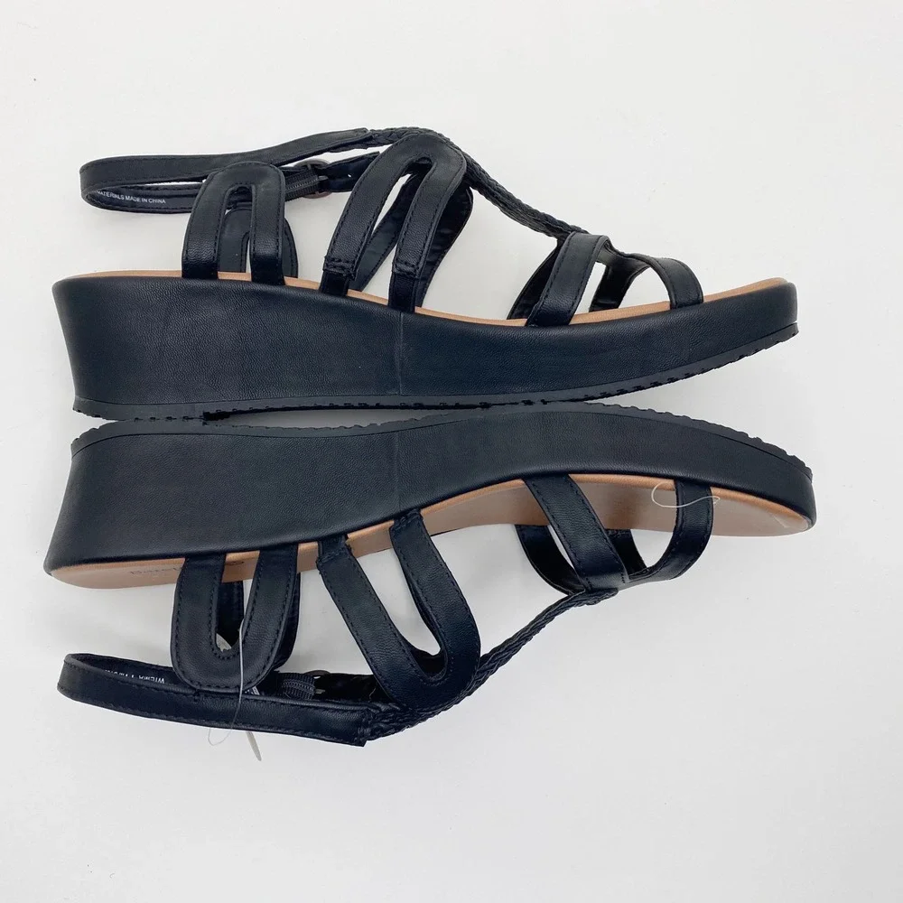 Baretraps Wilma Braided‎ Strappy Platform Wedge Sandals Women 11M Black New